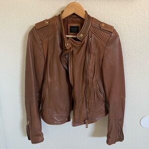 Cognac Leather Moto Jacket